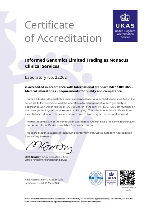 Nonacus UKAS ISO 15189