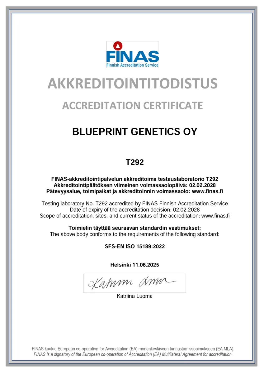Blueprint Genetics FINAS ISO 15189